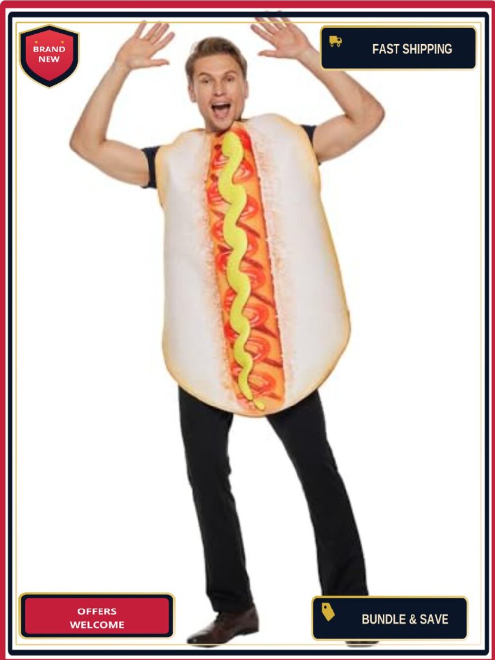Unisex Adult Hot Dog Costume Pullover Sleeveless Jumpsuit Halloween